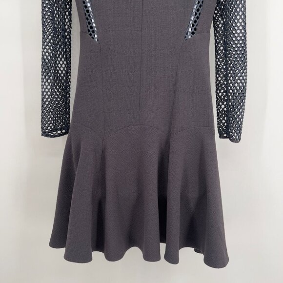 Rebecca Taylor  Charcoal Gray Mesh Panel Long Sleeve Flounce Dress - Size 0 - Picture 6 of 10